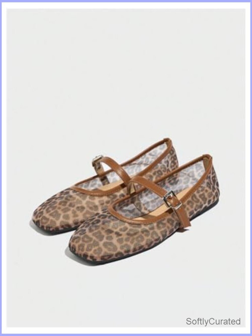 Leopard Print Mary Jane Ballet Flats Square Toe Buckle Closure Comfortable - Picture 3 of 5